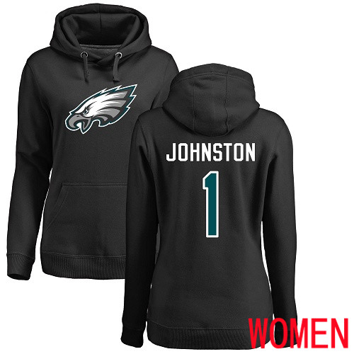 Women Philadelphia Eagles #1 Cameron Johnston Black Name and Number Logo NFL Pullover Hoodie Sweatshirts->philadelphia eagles->NFL Jersey